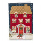 Tarjeta de Navidad Casita Roja Festiva y Dorado (Incluye Sobre)