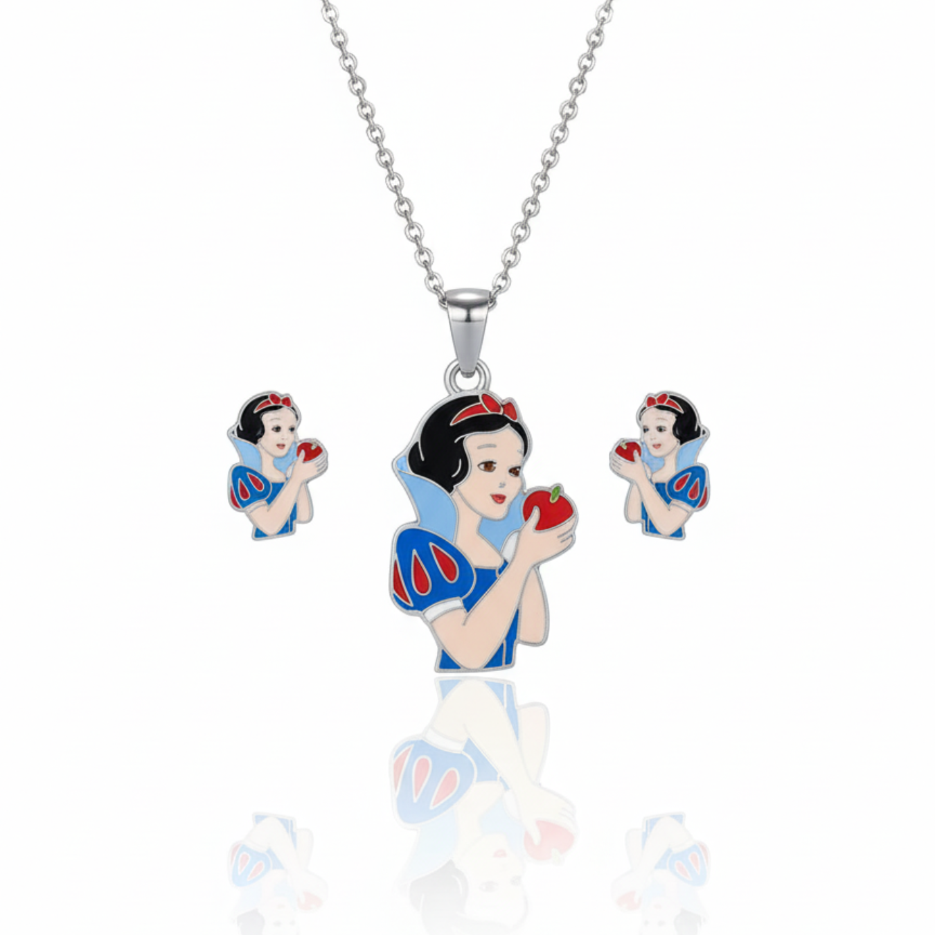 Conjunto de Pendientes Infantiles Blancanieves de Acero Chapado en Plata