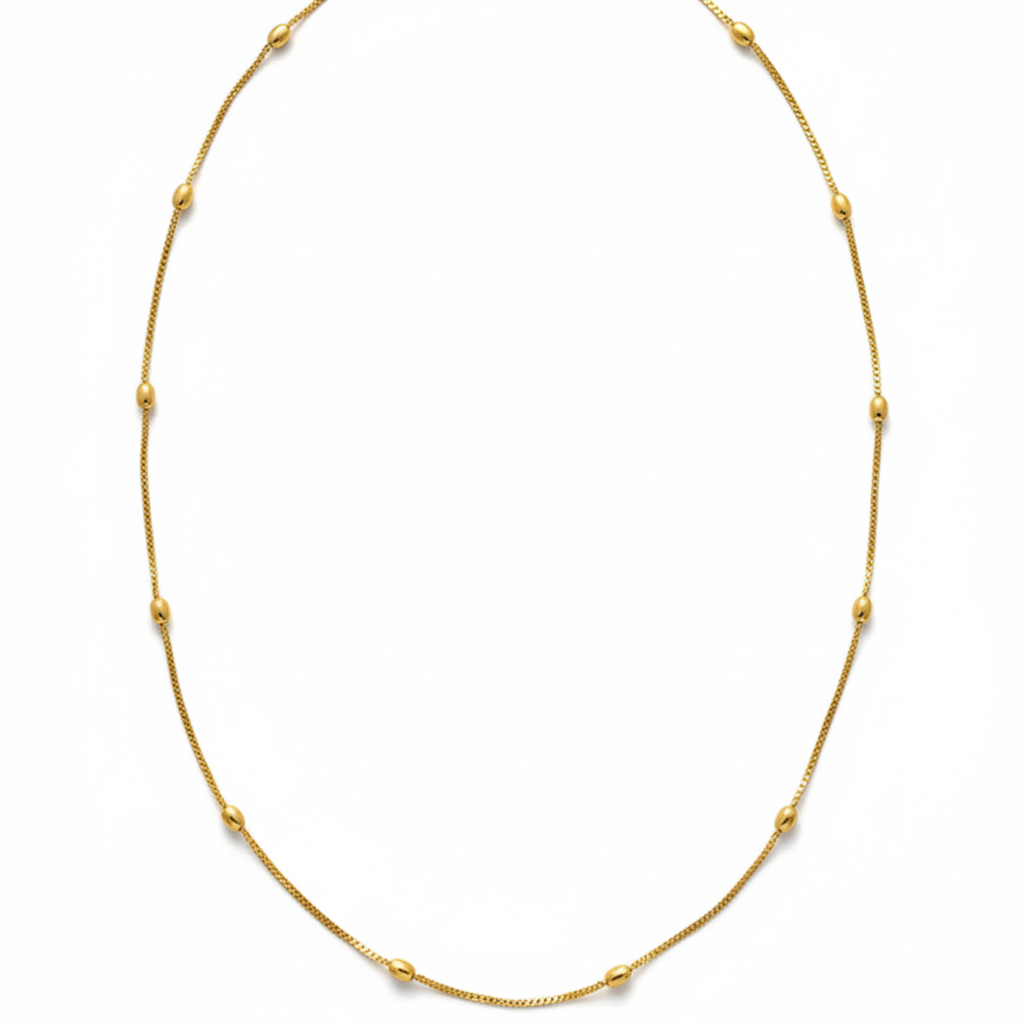 Collier en acier plaqué or 18 carats avec chaîne à maillons et perles lisses