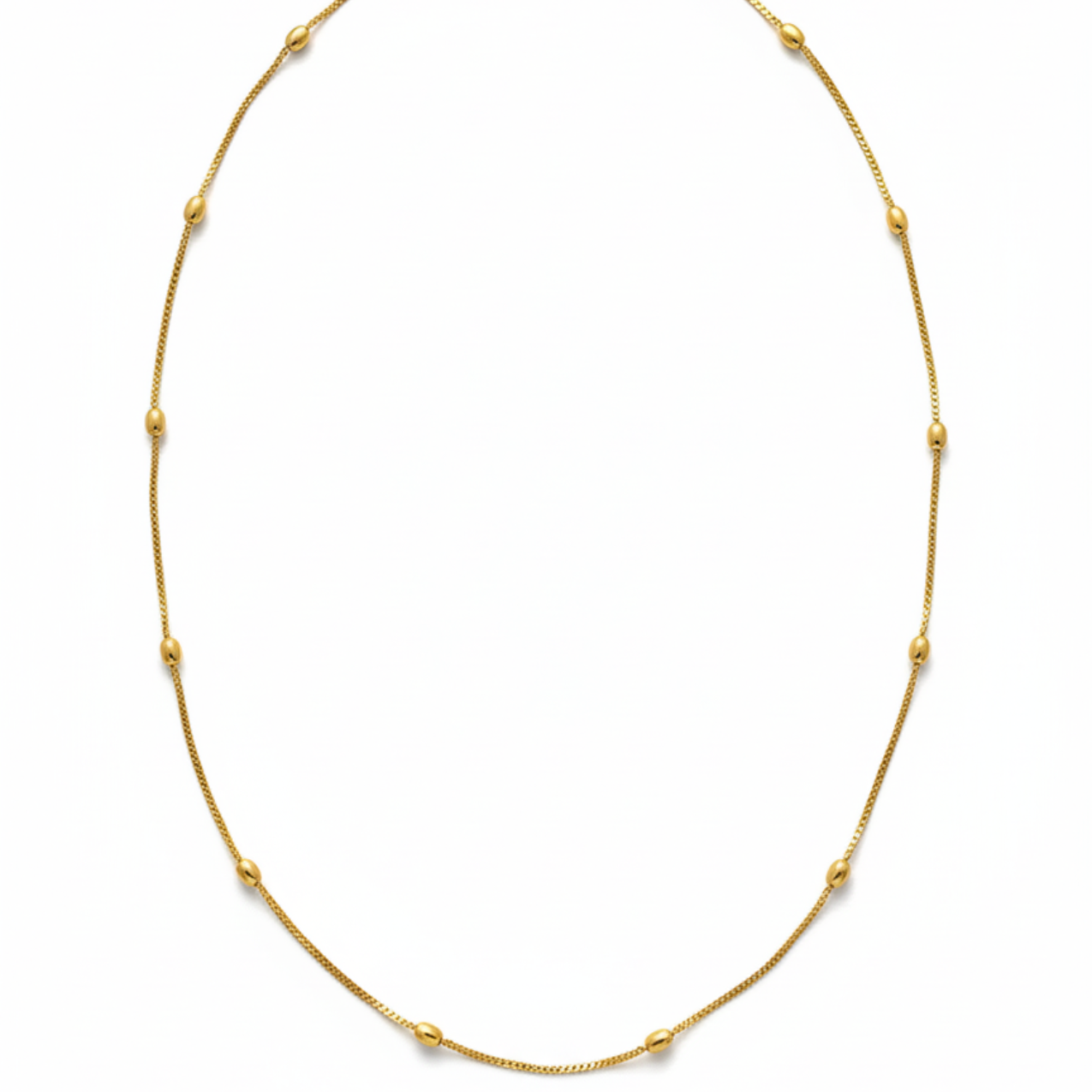 Collar de Acero Chapado en Oro 18K con Cadena de Eslabones y Bolas Lisas