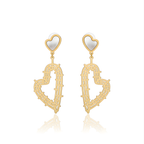 Boucles d'oreilles pendantes longues avec cœur en nacre et cœur ajouré, 100 % acier, plaqué or 18 carats