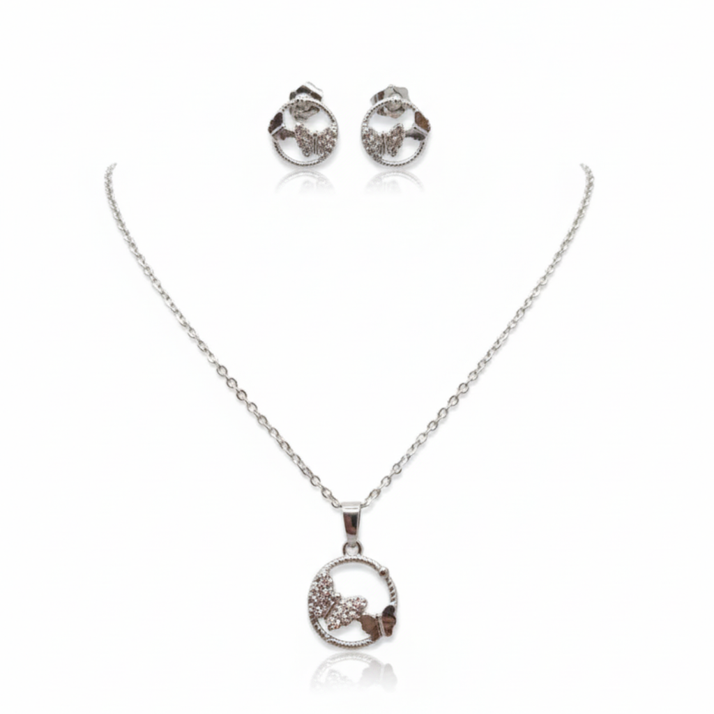 Conjunto Infantil de Collar y Pendientes Mariposas 100% Acero Inoxidable