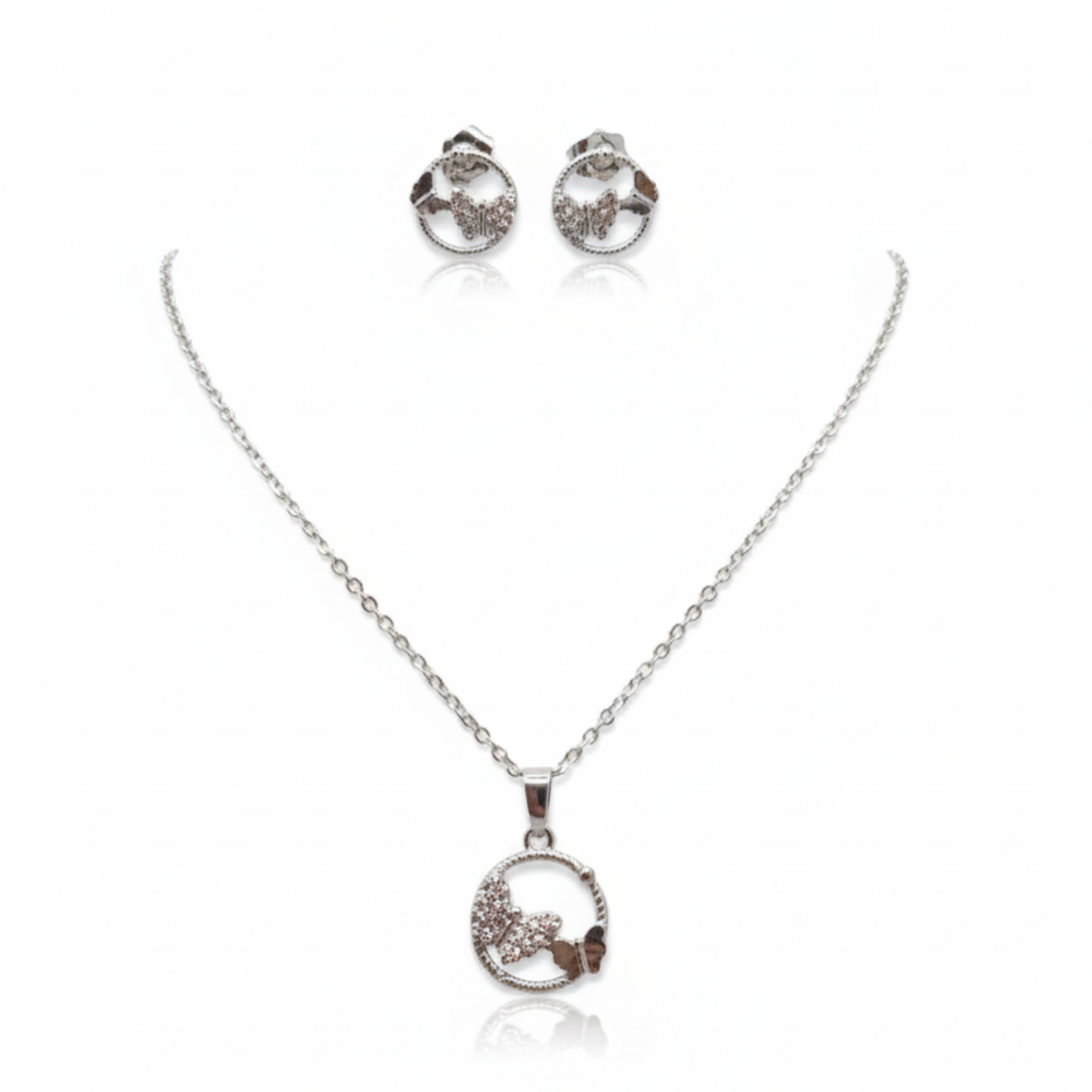 Conjunto Infantil de Collar y Pendientes Mariposas 100% Acero Inoxidable