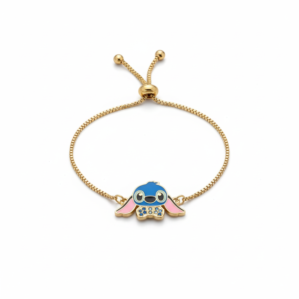Pulsera de Personaje Azul Esmaltado con Circonitas 100% Acero Bañado en Oro 18K