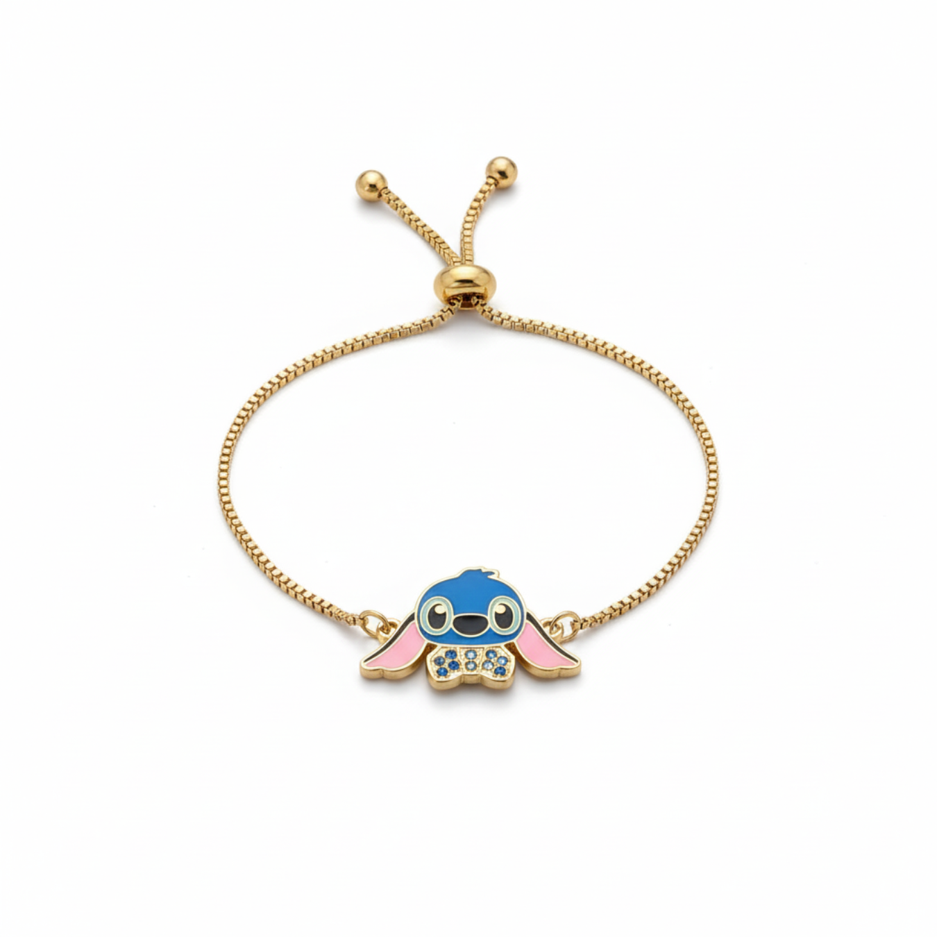 Pulsera de Personaje Azul Esmaltado con Circonitas 100% Acero Bañado en Oro 18K