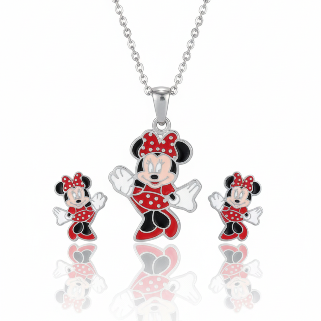 Conjunto de Pendientes Infantiles Minnie Mouse de Acero Chapado en Plata