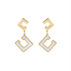 Boucles d'oreilles pendantes longues, design géométrique, nacre blanche, acier 100% plaqué or 18 carats