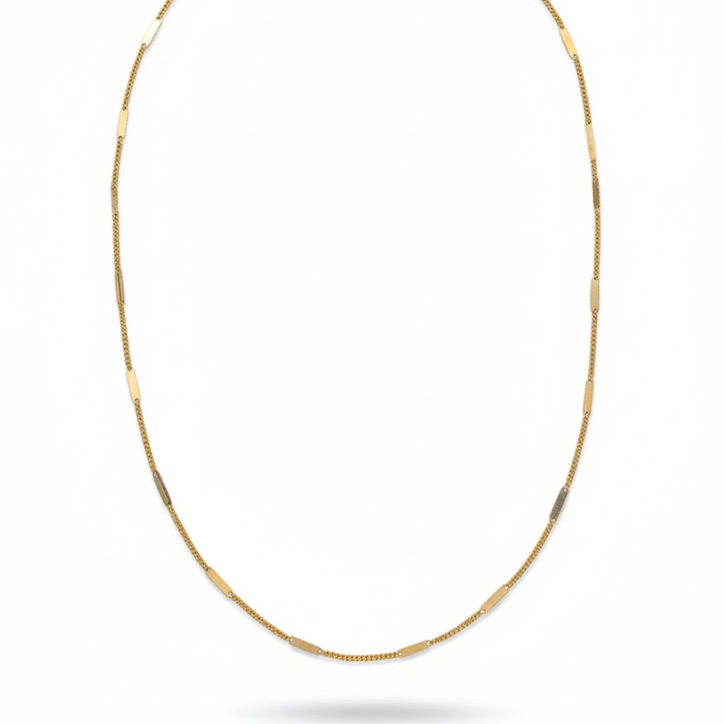 Collar Cadena Fina con Barras Intercaladas de Acero Chapado en Oro 18K