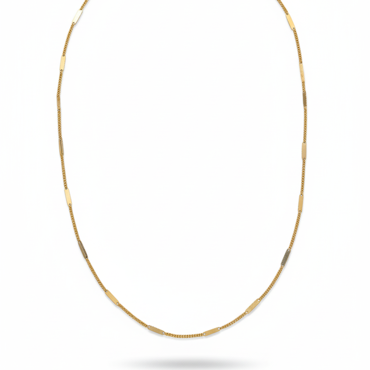 Collar Cadena Fina con Barras Intercaladas de Acero Chapado en Oro 18K