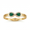 Bracelet rigide avec deux cristaux verts et zircones - 100 % acier plaqué or 18 carats