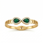 Bracelet rigide avec deux cristaux verts et zircones - 100 % acier plaqué or 18 carats