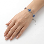 Bracelet trèfle bleu intense, 100 % acier inoxydable, couleur argent
