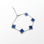 Bracelet trèfle bleu intense, 100 % acier inoxydable, couleur argent