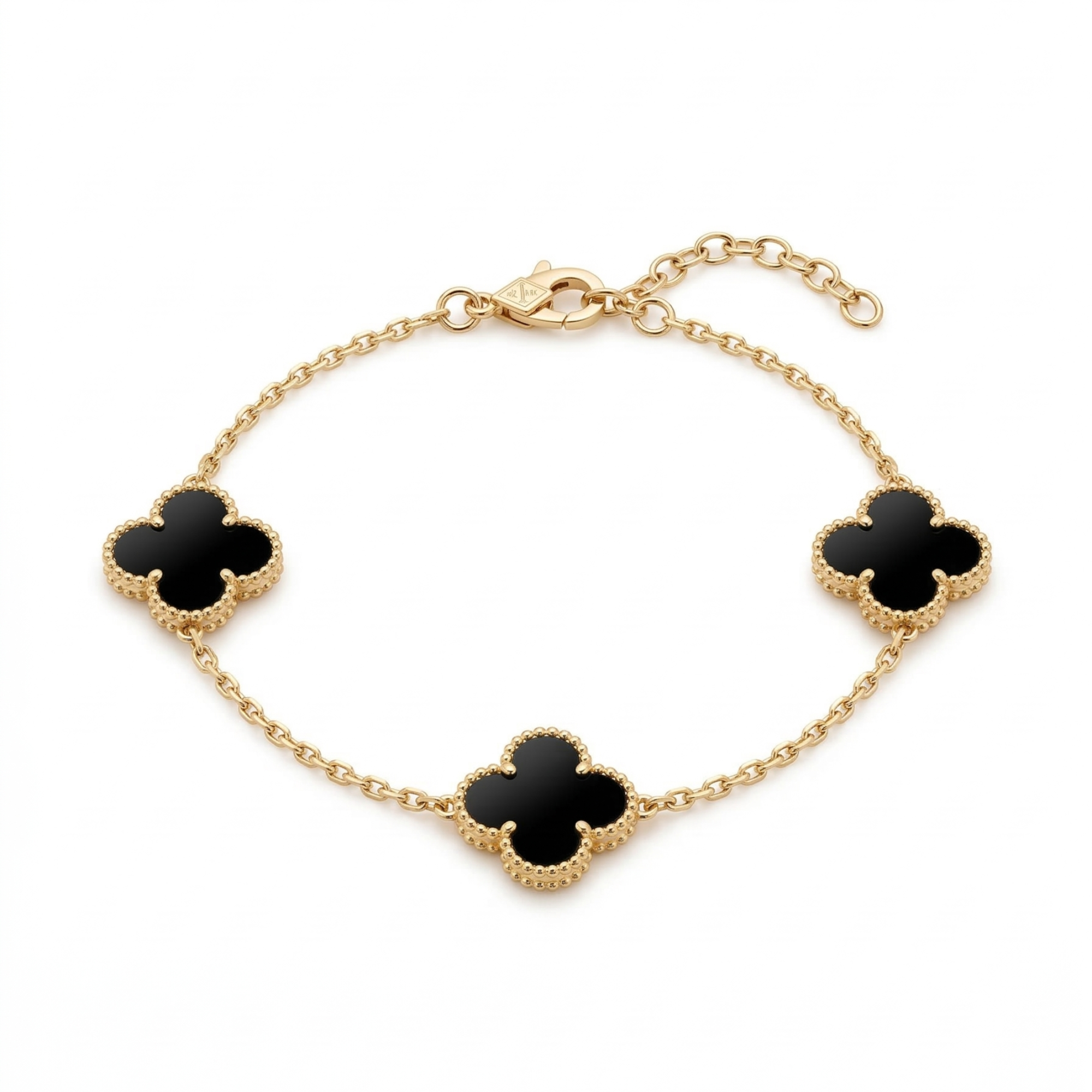 Bracelet Trèfle Onyx - Acier Inoxydable Plaqué Or 18K (Qualité 100%)