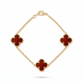Bracelet porte-bonheur Trèfles en émail rouge – Acier inoxydable plaqué or 18 carats