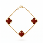 Bracelet porte-bonheur Trèfles en émail rouge – Acier inoxydable plaqué or 18 carats