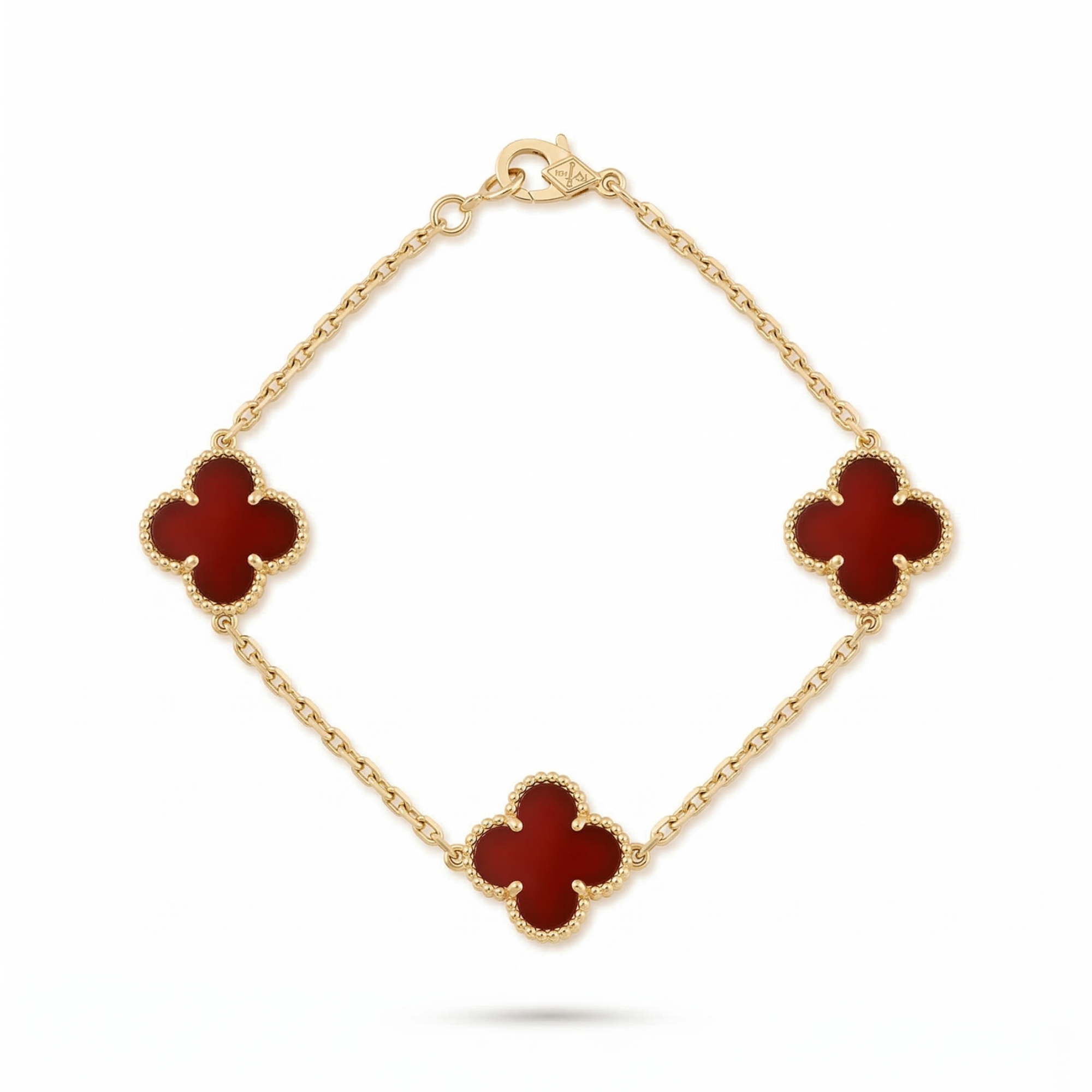 Bracelet porte-bonheur Trèfles en émail rouge – Acier inoxydable plaqué or 18 carats