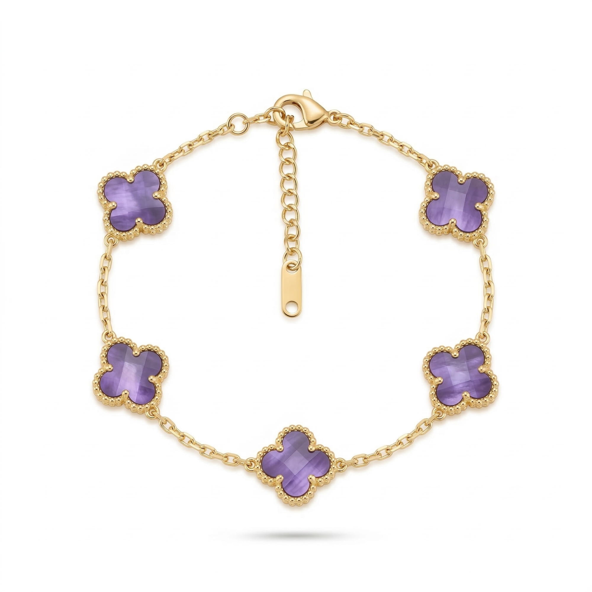 Bracelet trèfle marbré violet, 100 % acier plaqué or 18 carats