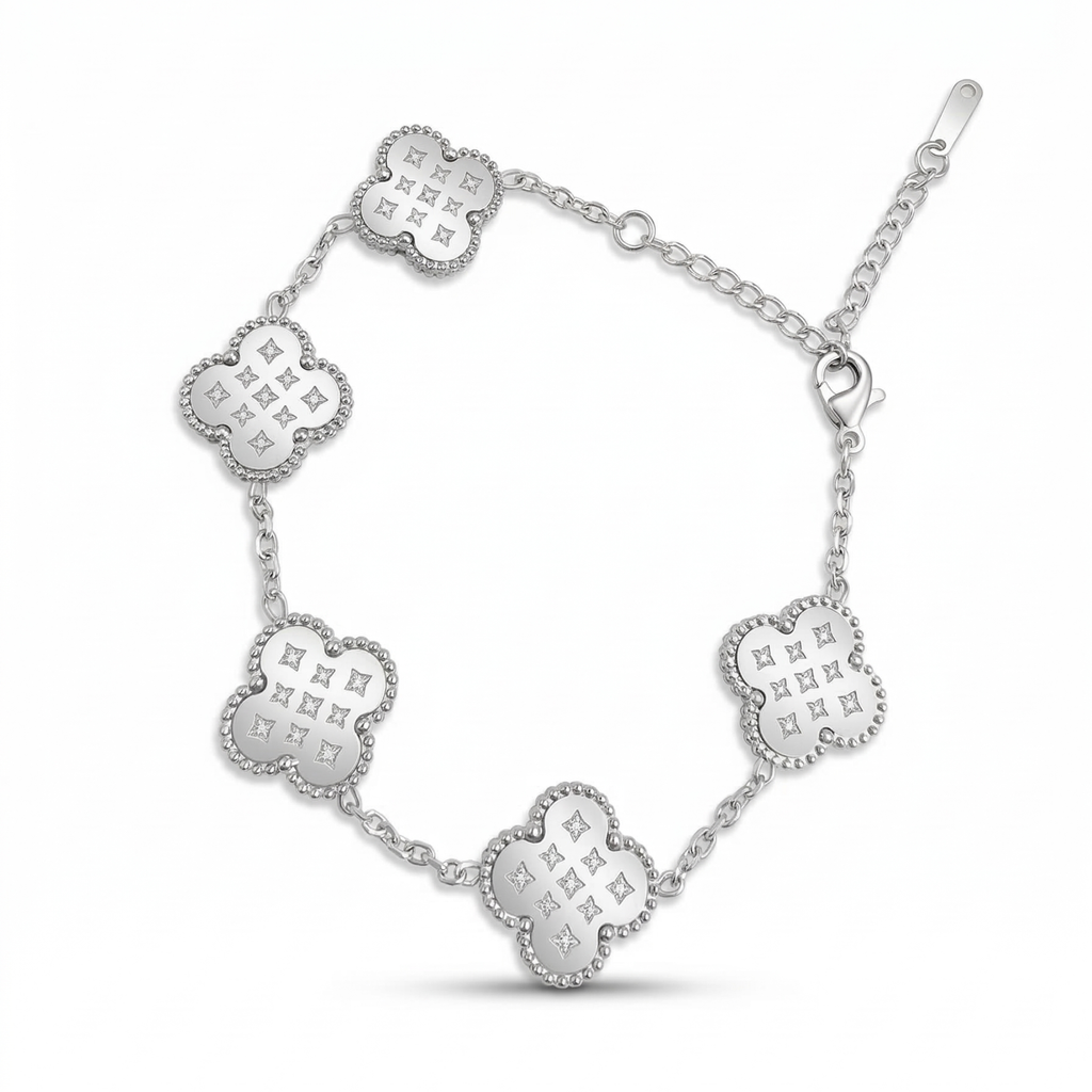 Bracelet Trèfles Gravés - 100% Acier Argenté