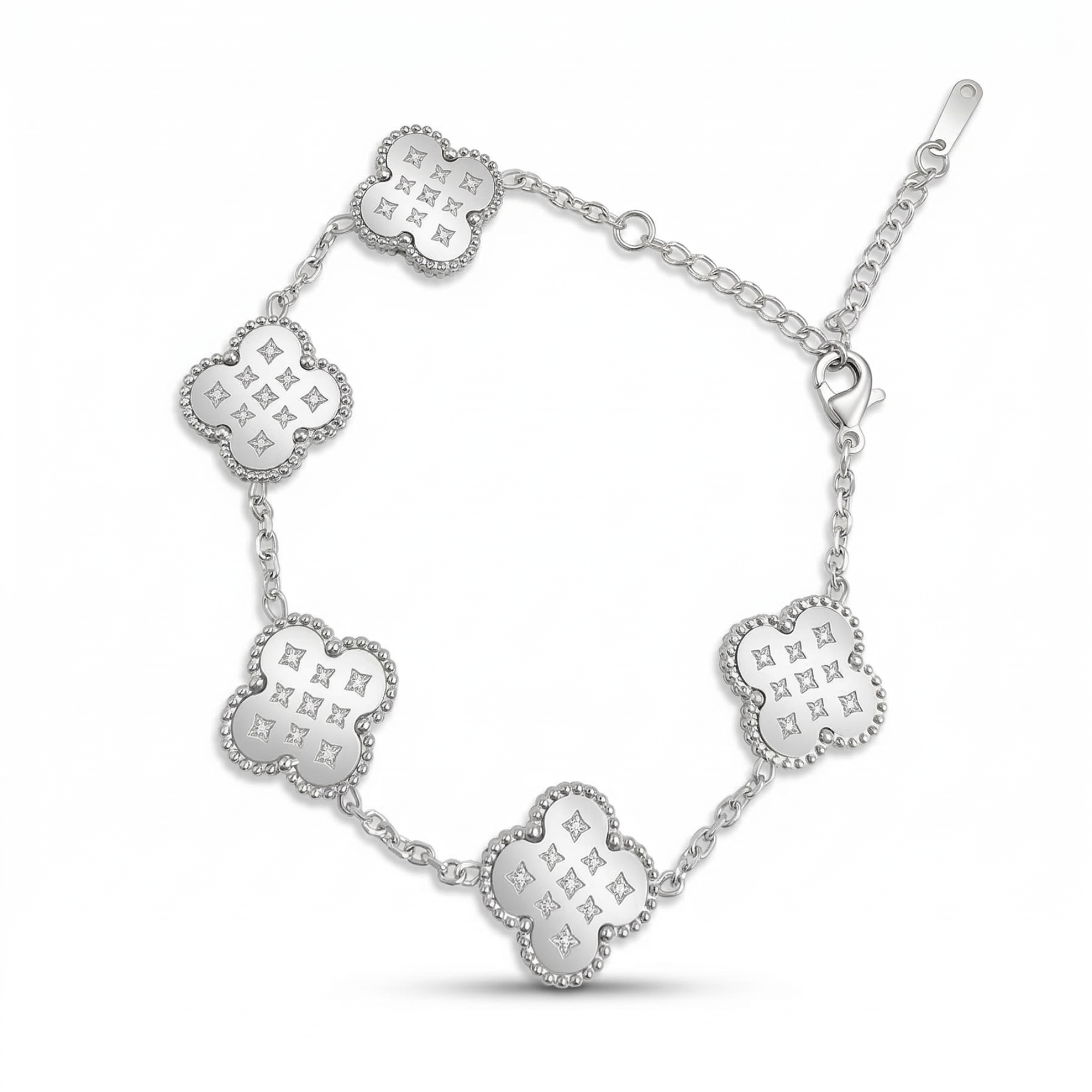Bracelet Trèfles Gravés - 100% Acier Argenté