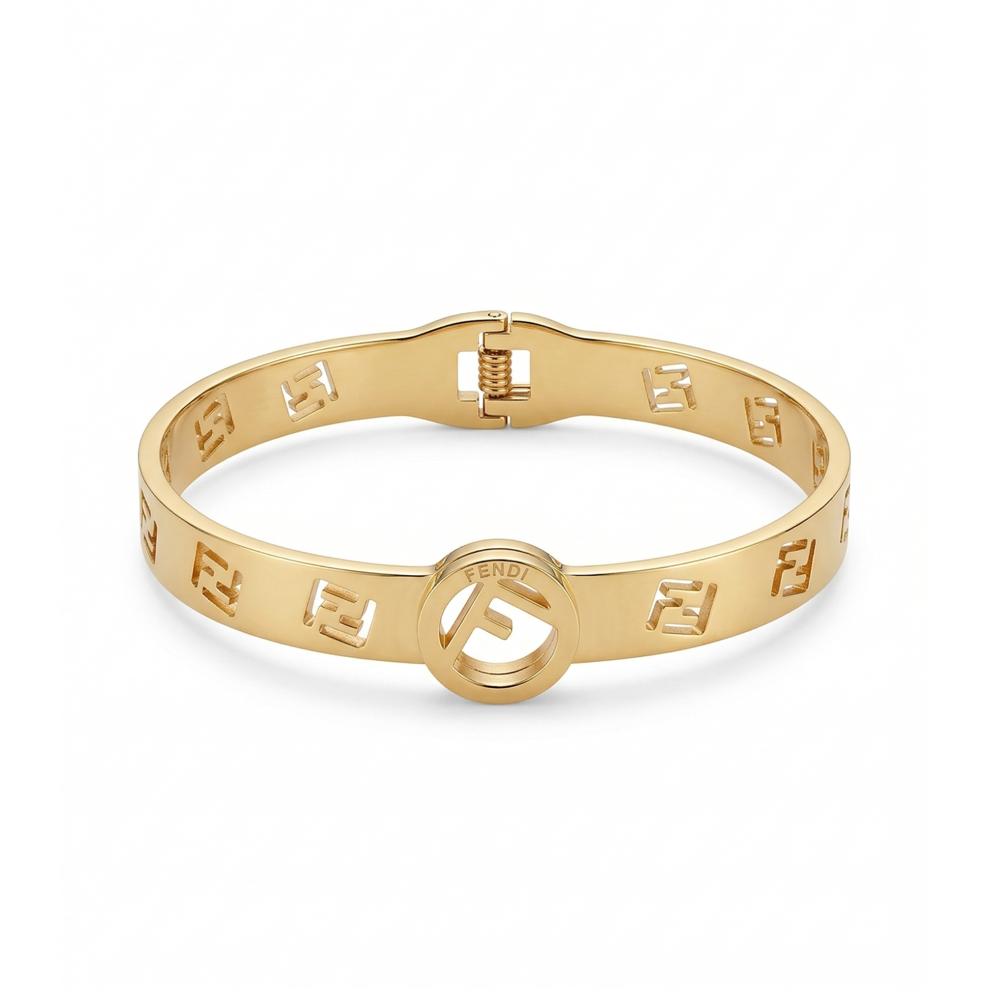 Brazalete Rígido con Logotipo Calado - 100% Acero con Baño de Oro 18K
