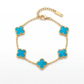Bracelet trèfle bleu irisé, 100 % acier plaqué or 18 carats