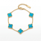Bracelet trèfle bleu irisé, 100 % acier plaqué or 18 carats