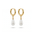 Boucles d'oreilles créoles avec perle en forme de larme - 100 % acier plaqué or 18 carats