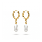Boucles d'oreilles créoles avec perle en forme de larme - 100 % acier plaqué or 18 carats