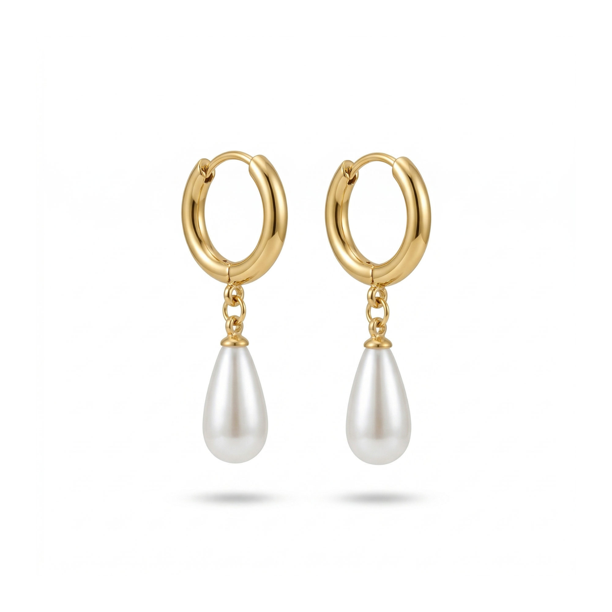 Boucles d'oreilles créoles avec perle en forme de larme - 100 % acier plaqué or 18 carats