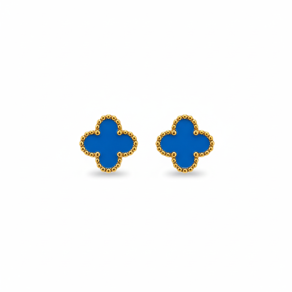 Pendientes Trébol de la Suerte Azul - Acero 100% Bañado en Oro 18K