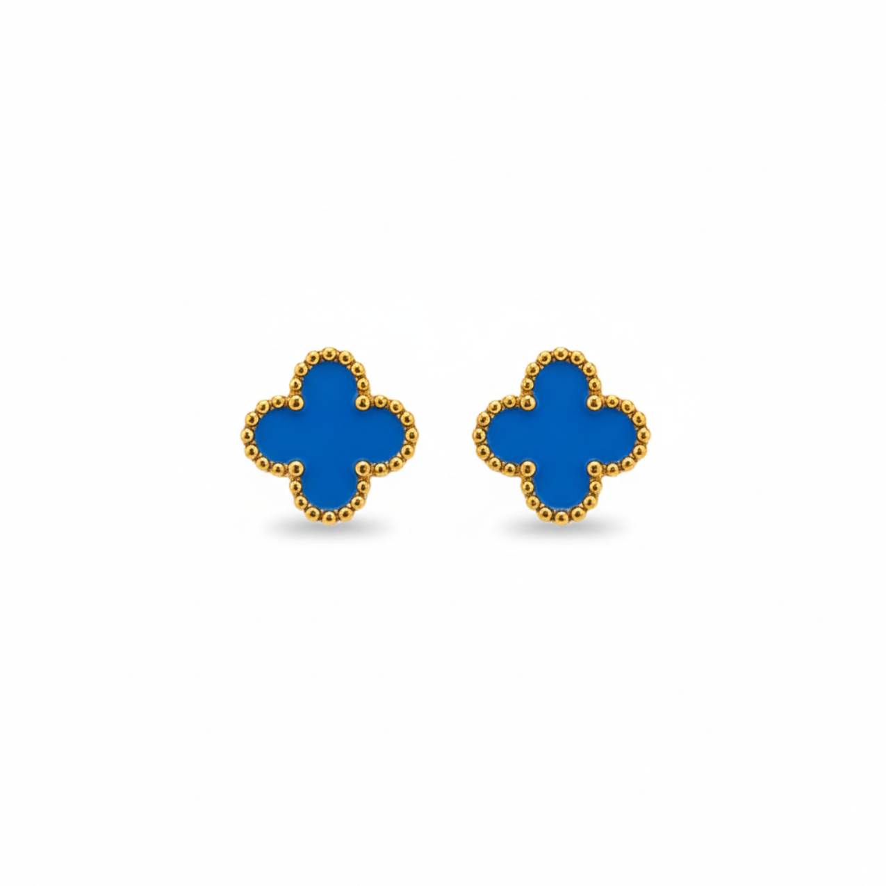 Pendientes Trébol de la Suerte Azul - Acero 100% Bañado en Oro 18K