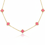 Fuchsia Pink Clover Jewelry Set 100% 18K Gold Plated Steel
