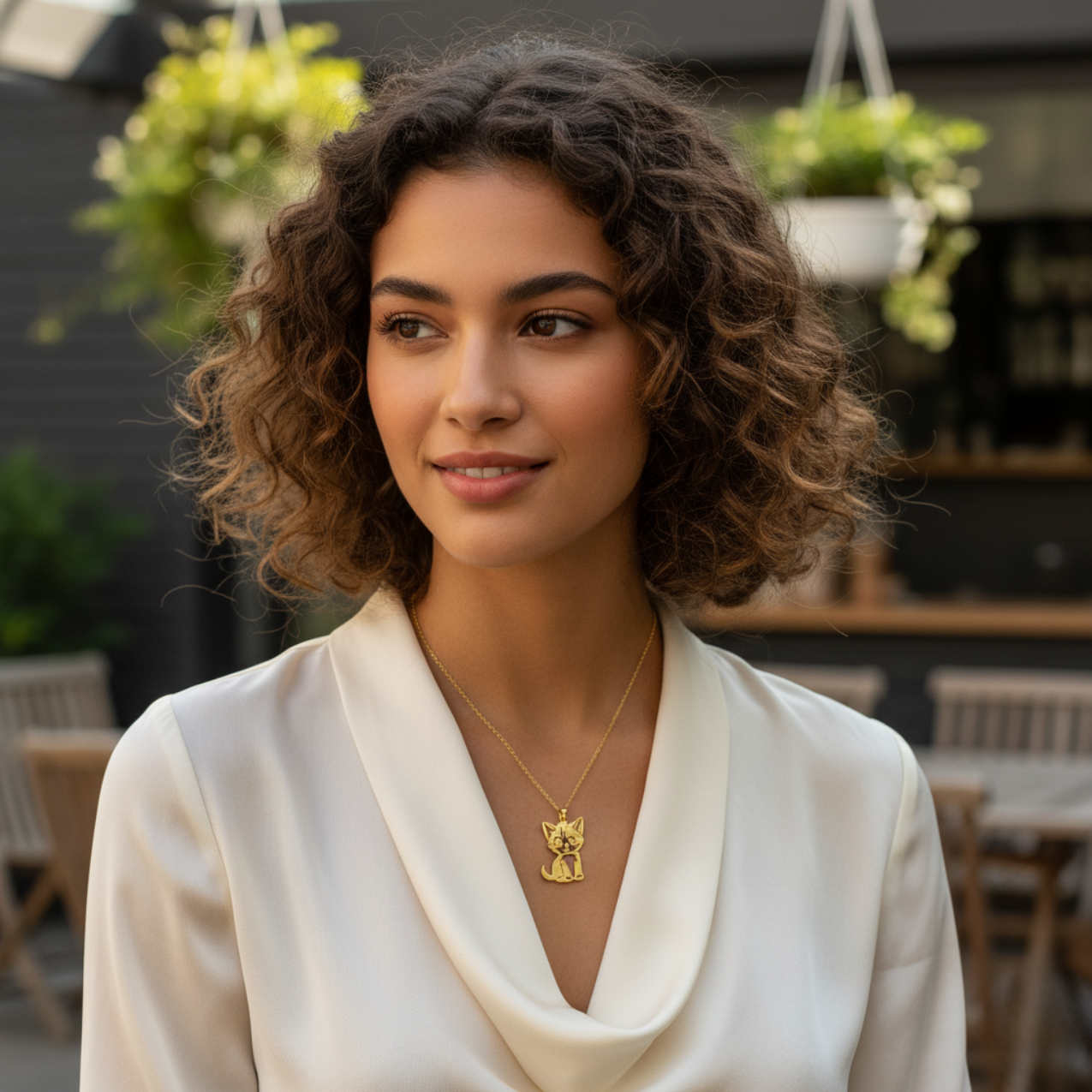 Collar con Colgante de Gato Calado 100% Acero Bañado en Oro 18K