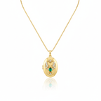 Collier médaillon ovale avec zircon cubique, acier 100% plaqué or 18 carats