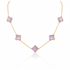 Parure de bijoux Lilac Clover 100 % acier plaqué or 18 carats