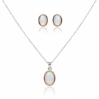 Parure de bijoux classique en nacre blanche - Boucles d'oreilles et collier 100 % acier plaqué argent