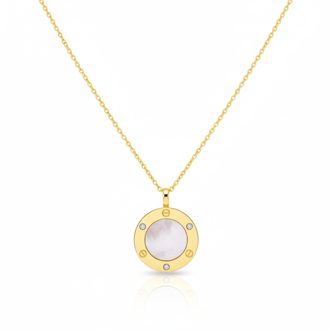 Conjunto de Collar y Pendientes Redondos 100% Acero Bañado en Oro 18K