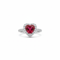 Anillo Ajustable "Reina de Corazones" con Circonita Roja y Halo – Acero Bañado en Oro Blanco 18K