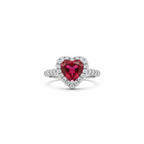 Anillo Ajustable "Reina de Corazones" con Circonita Roja y Halo – Acero Bañado en Oro Blanco 18K