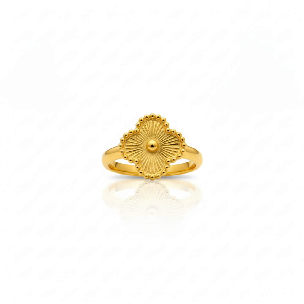 Conjunto de Joyería Trébol Texturizado 100% Acero Bañado en Oro 18K