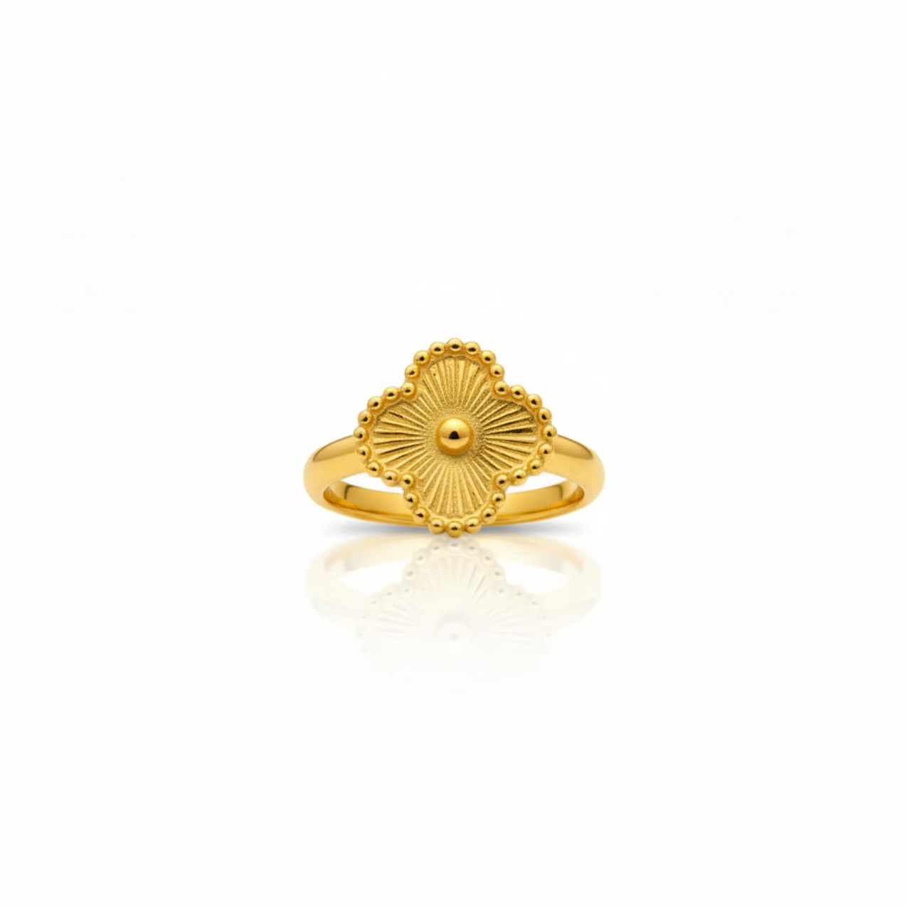 Conjunto de Joyería Trébol Texturizado 100% Acero Bañado en Oro 18K