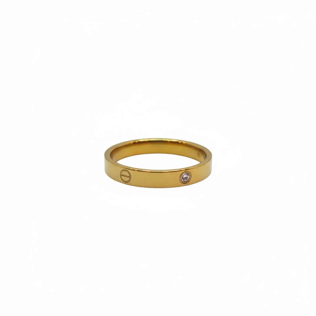 Anillo de Diseño Moderno con Detalles Engastados - 100% Acero Bañado en Oro de 18K