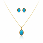 Conjunto de Collar y Pendientes con Ovalo de Piedra Turquesa Natural - 100% Acero Bañado en Oro 18K
