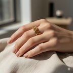 Anillo Geométrico de Rombos Calados 100% Acero Bañado en Oro 18K