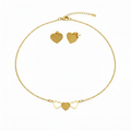 Conjunto Collar de Tres Corazones y Pendientes Corazón Texturizado - 100% Acero Bañado en Oro 18K