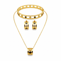 Ensemble de luxe au design géométrique (collier, boucles d'oreilles et bracelet) - 100 % acier plaqué or 18 carats