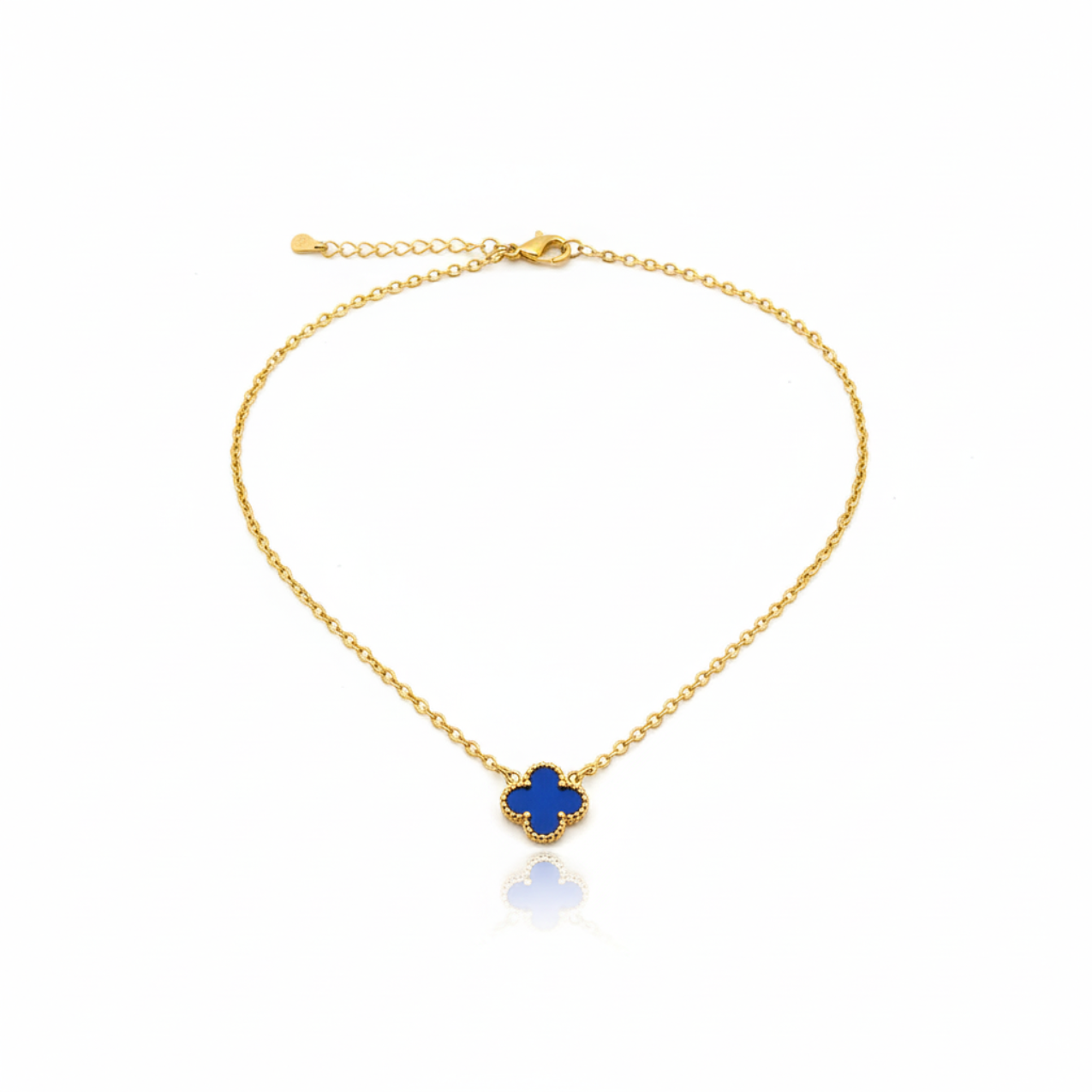 Conjunto de Joyería Trébol Azul Zafiro 100% Acero Bañado en Oro 18K
