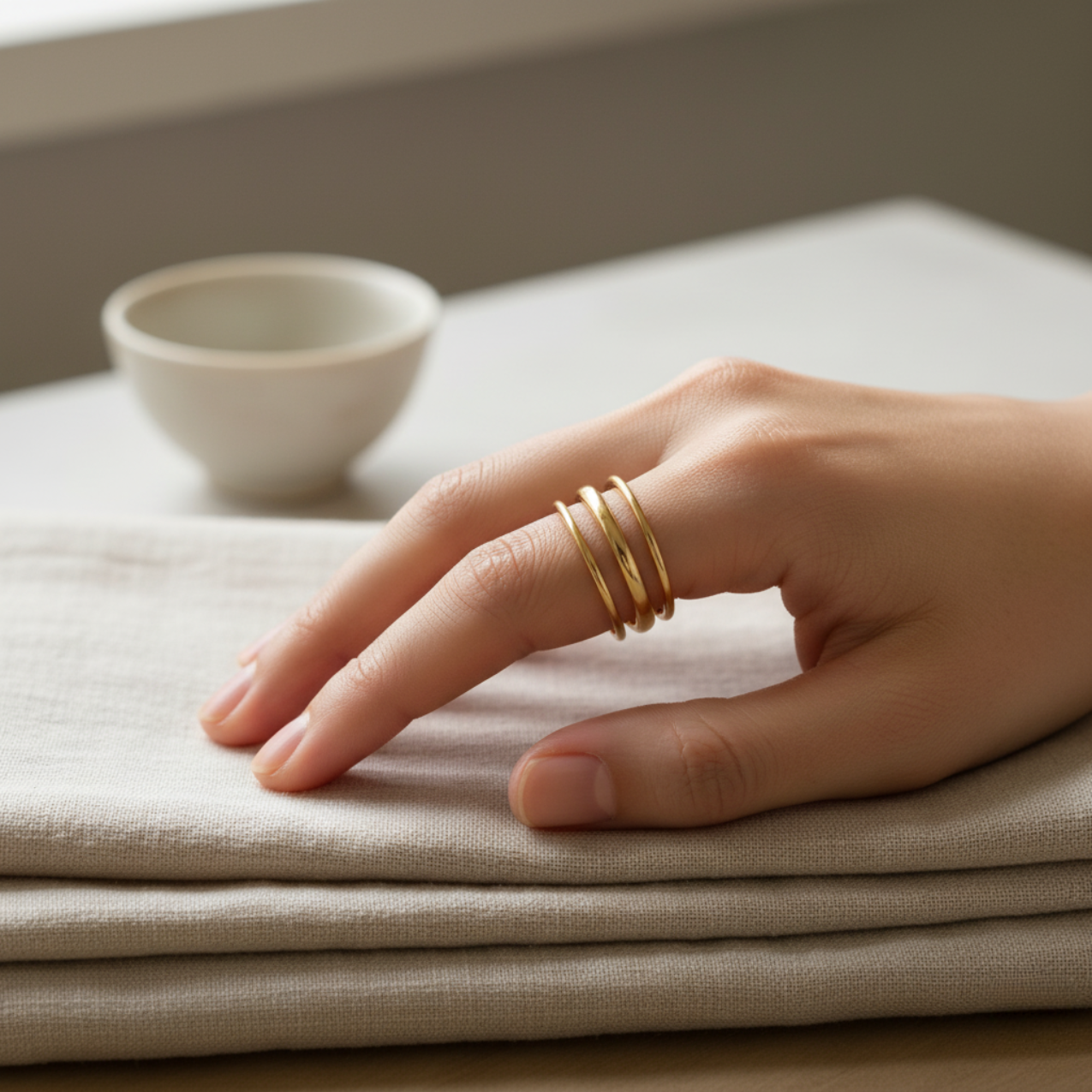 Anillo de Triple Banda 100% Acero Bañado en Oro 18K