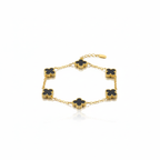 Conjunto de Joyería Trébol Negro 100% Acero Bañado en Oro 18K